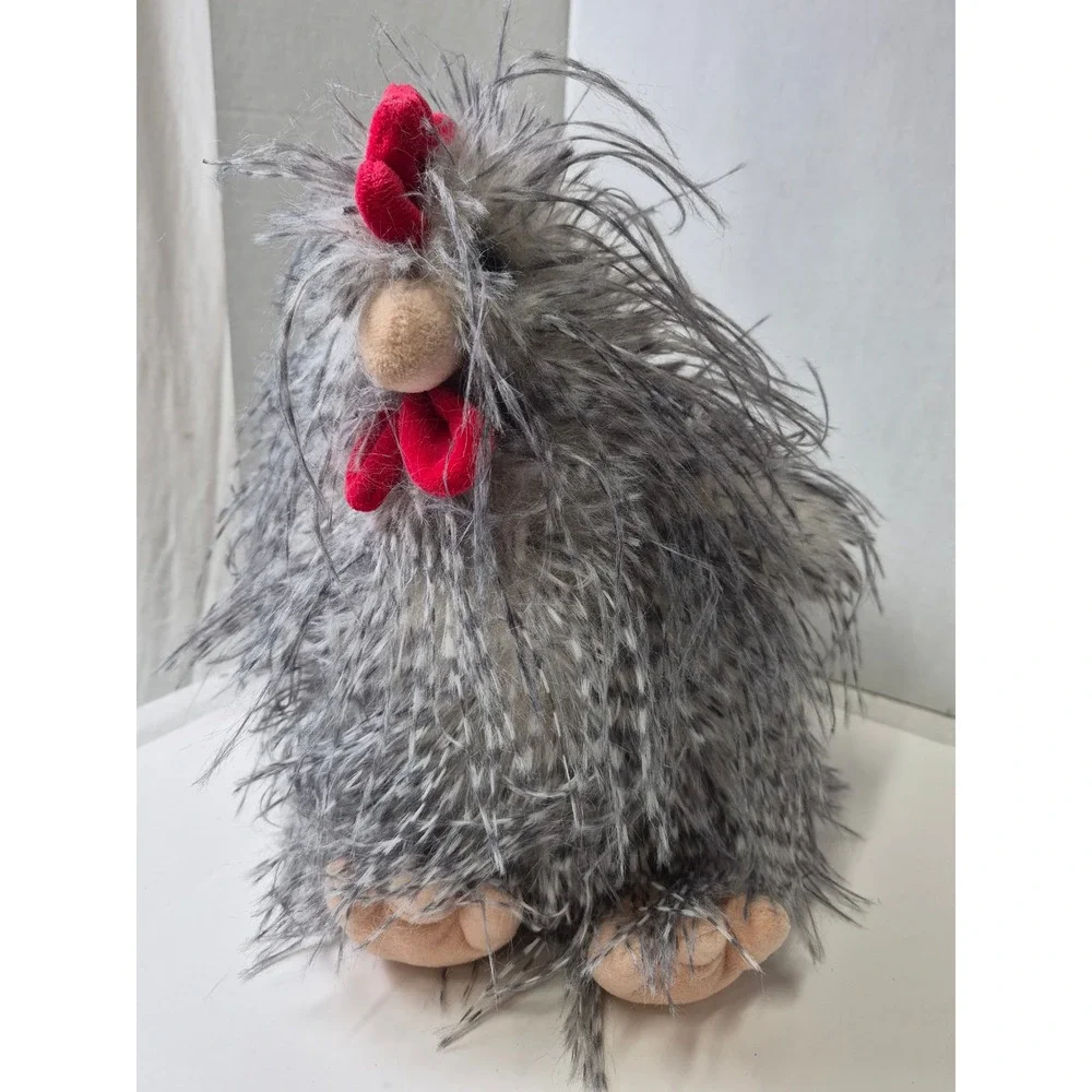 Rooster Chicken Plush Set Grey and Brown Stuffed Animal large 11in Barn Fun Fur